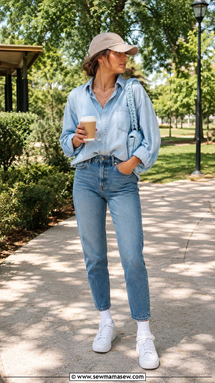 Denim shirt with mom jeans - 30 Denim shirt and jeans outfit ideas