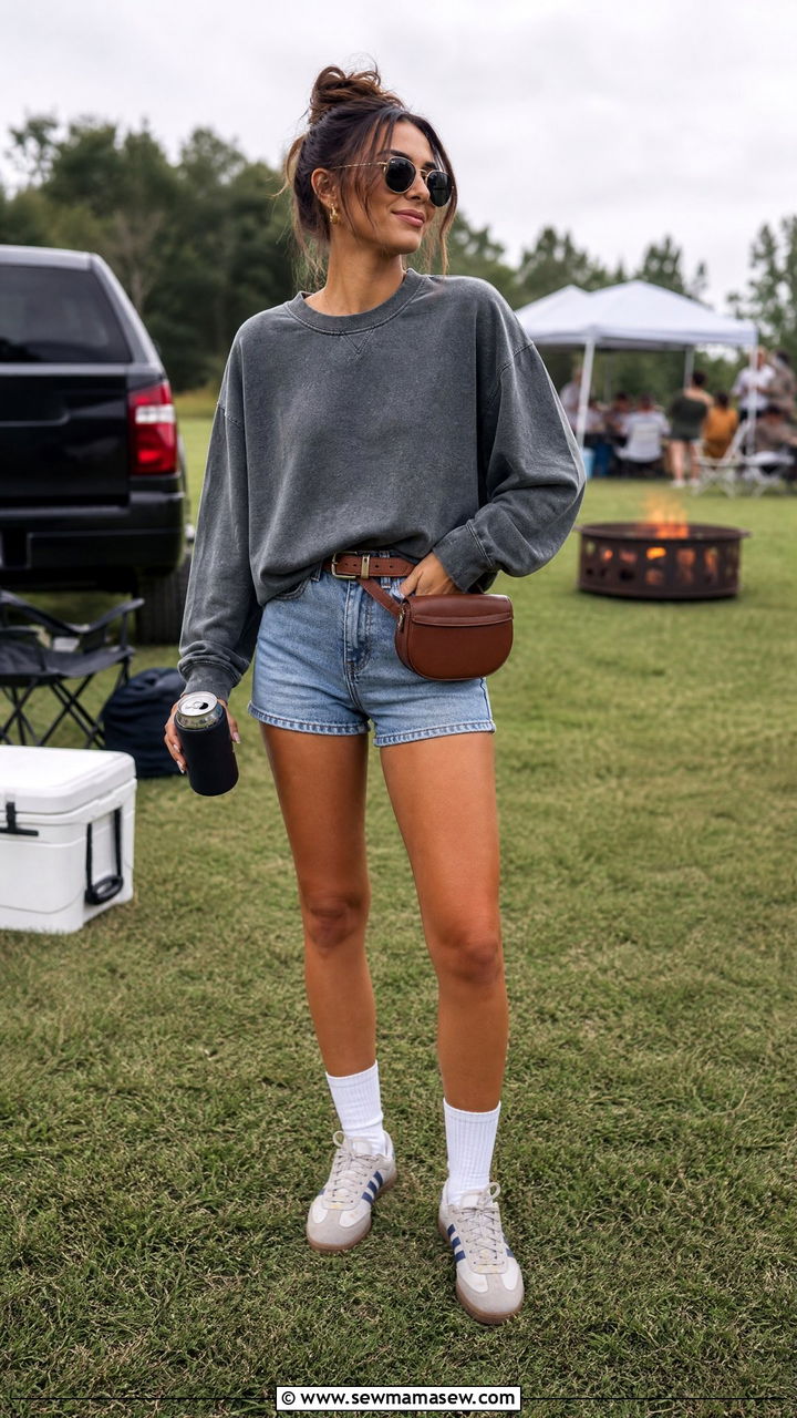 Denim shorts with sweatshirt outfit - 25 How to style denim shorts