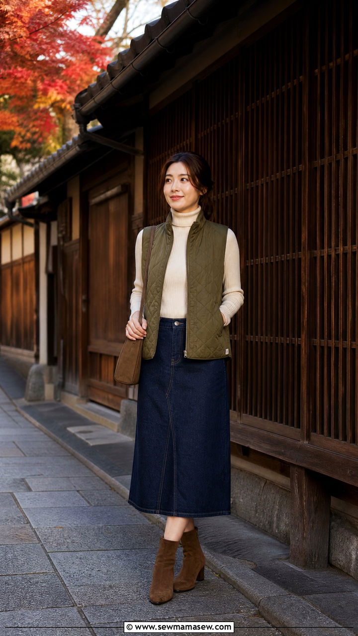 Denim skirt autumn outfit Kyoto - 40 What to wear in Kyoto