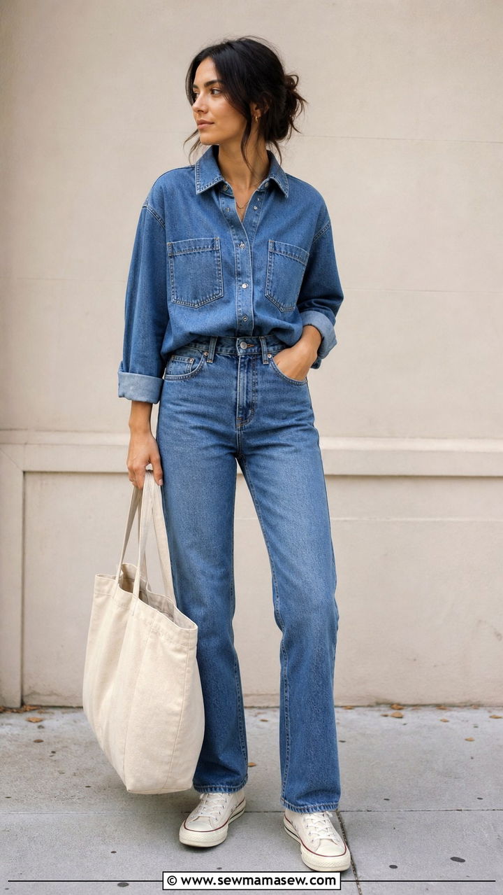 Denim utility shirt and straight leg jeans - 40 Denim on denim outfit ideas