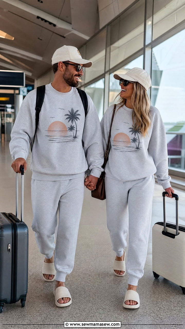 Departure day matching honeymoon sweatshirt lounge set - 30 Disney outfit ideas for honeymoon