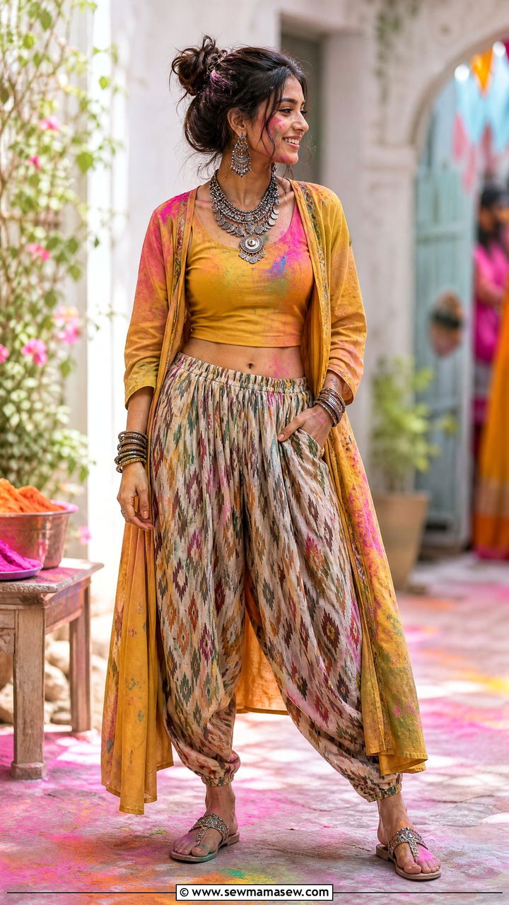 Dhoti Pants With Crop Top Holi Outfit - 25 Holi outfit ideas