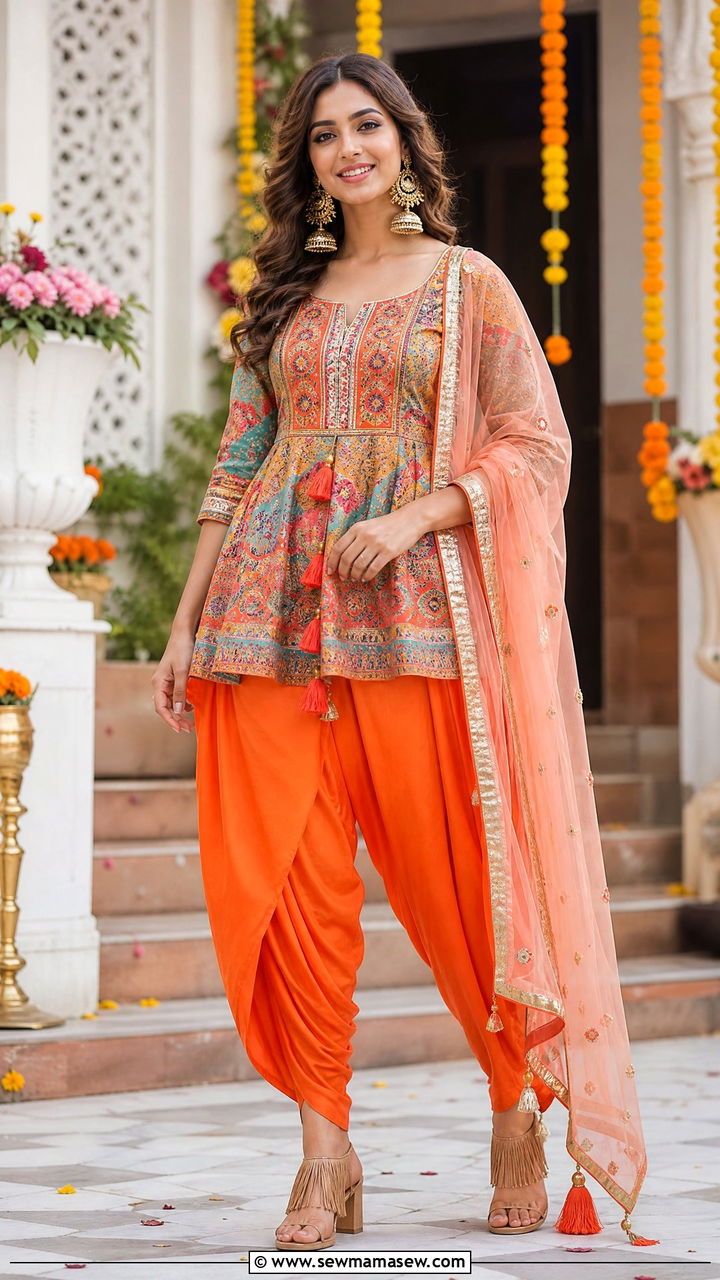 Dhoti Pants with Short Kurti for Dholki - 20 Wedding guest outfit ideas Dholki