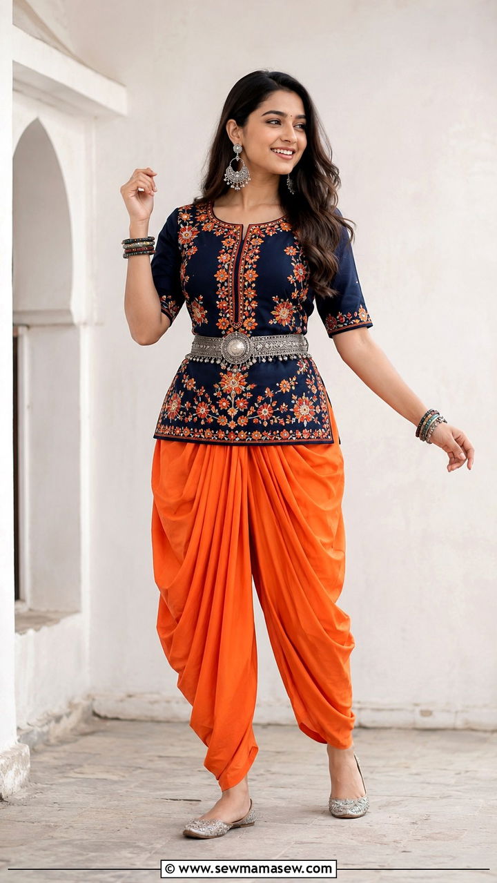 Dhoti pants with embroidered kurti - 30 Navratri outfit ideas