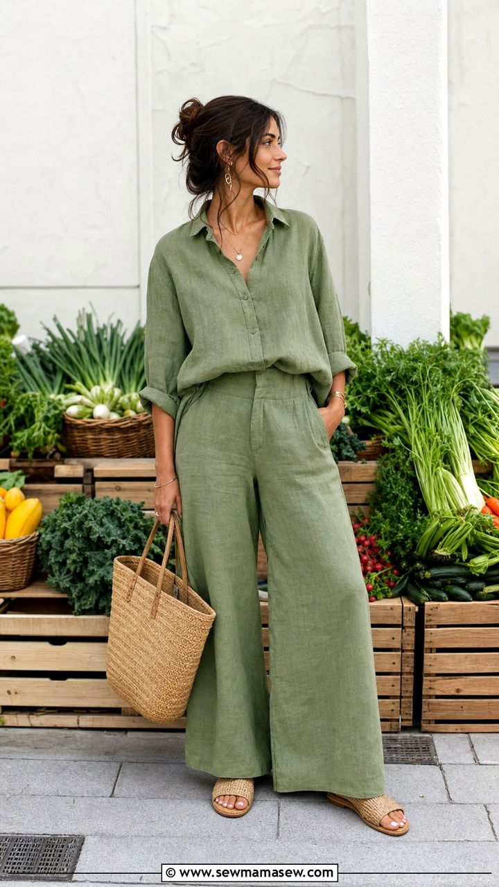 Dill Green Linen Co ord - 25 summer outfit ideas Pinterest