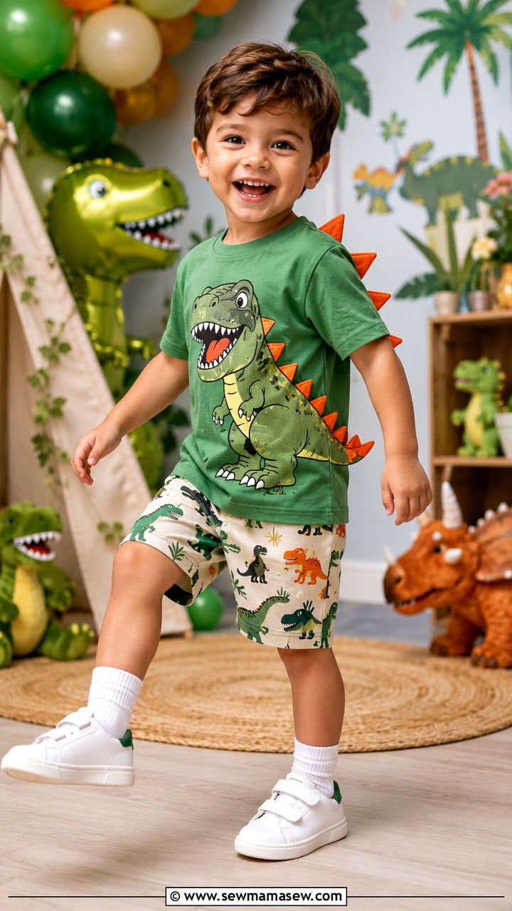 Dinosaur Birthday Shirt and Shorts for Boys - 30 Kids birthday outfit ideas