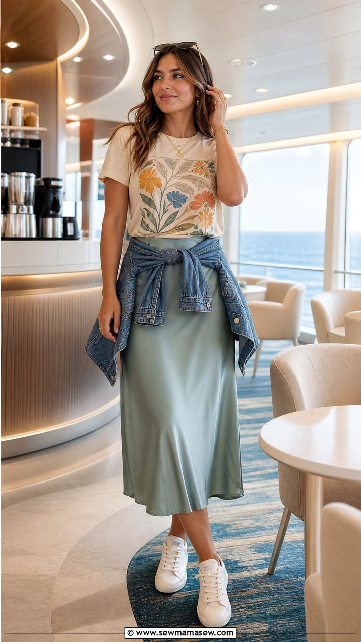 Disney Graphic Tee and Skirt for Cruise Casual Day - 35 Disney cruise outfit ideas