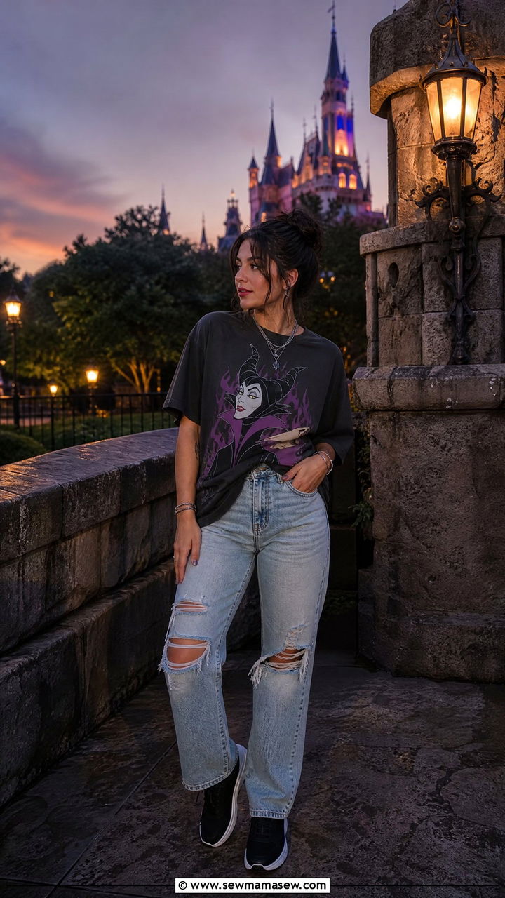 Disney Villain Graphic Tee and Distressed Jeans Disney World Spring Outfit - 30 Disney World outfit ideas spring