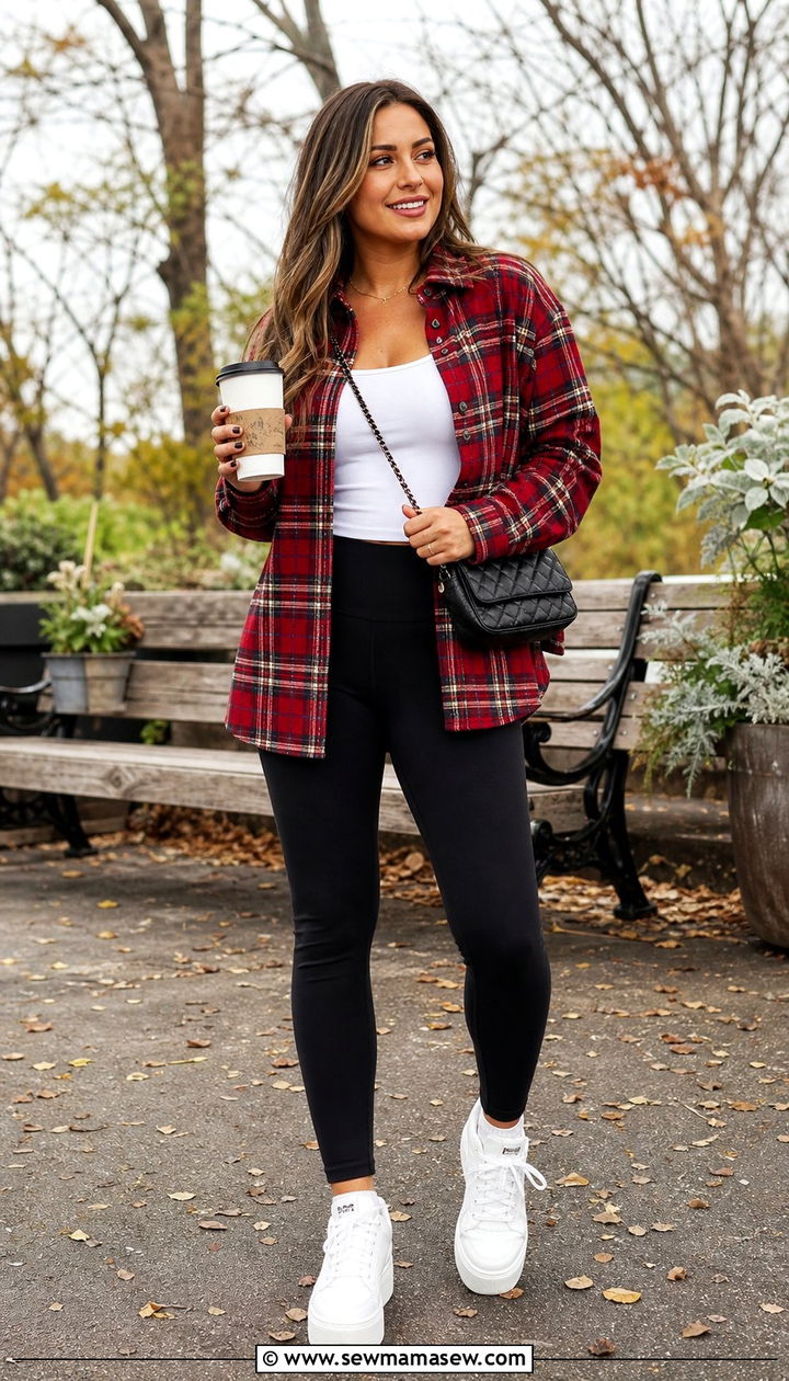 Disney World Plaid Flannel Shacket and Leggings - 25 Disney World outfit ideas 2026
