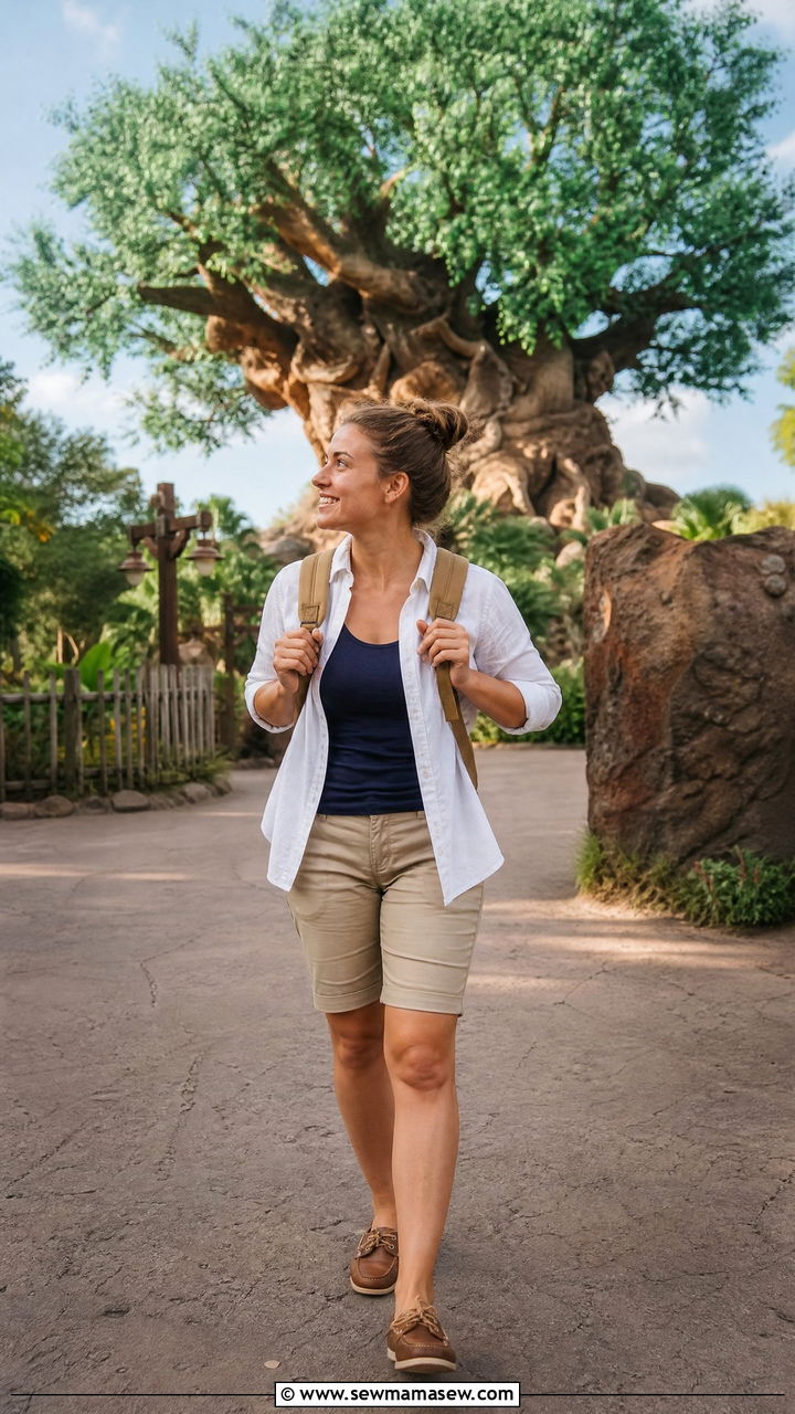 Disney World outfit with button down shirt and khaki shorts - 40 What to wear in Disney World