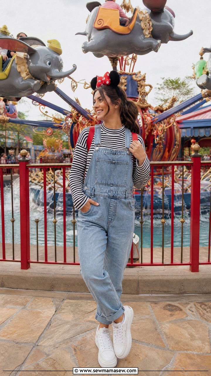Disney World outfit with overalls and Mickey ears - 40 What to wear in Disney World