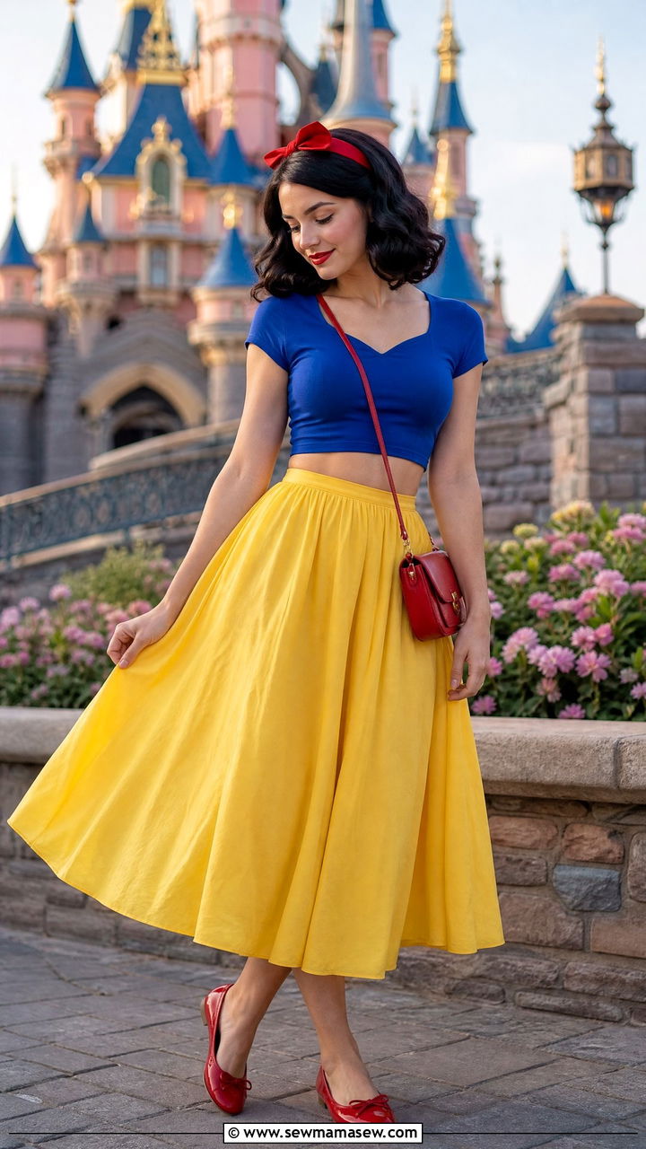 Disneybound Snow White Outfit with Blue Top and Yellow Skirt - 30 Disney World outfit ideas summer