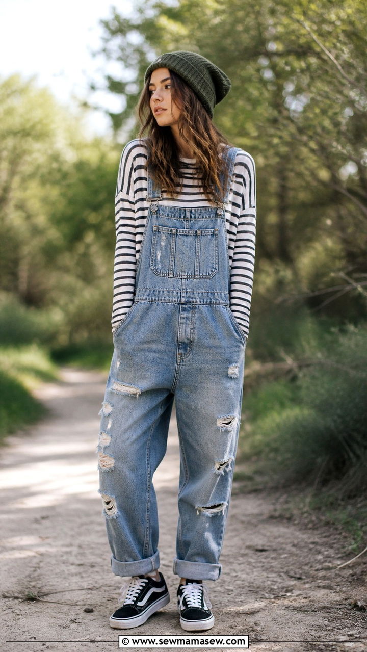 Distressed Denim Overalls Grunge Look - 40 grunge outfits for women