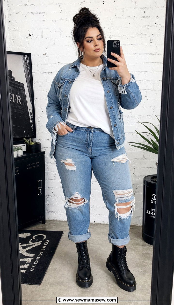 Distressed Double Denim - 25 Double denim outfit ideas plus size