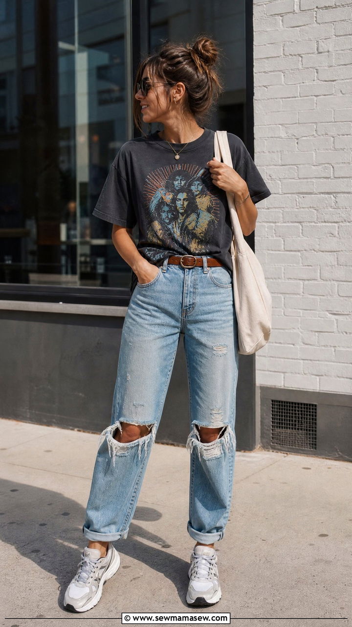 Distressed Jeans And Graphic Tee Outfit - 25 jeans outfits aesthetic