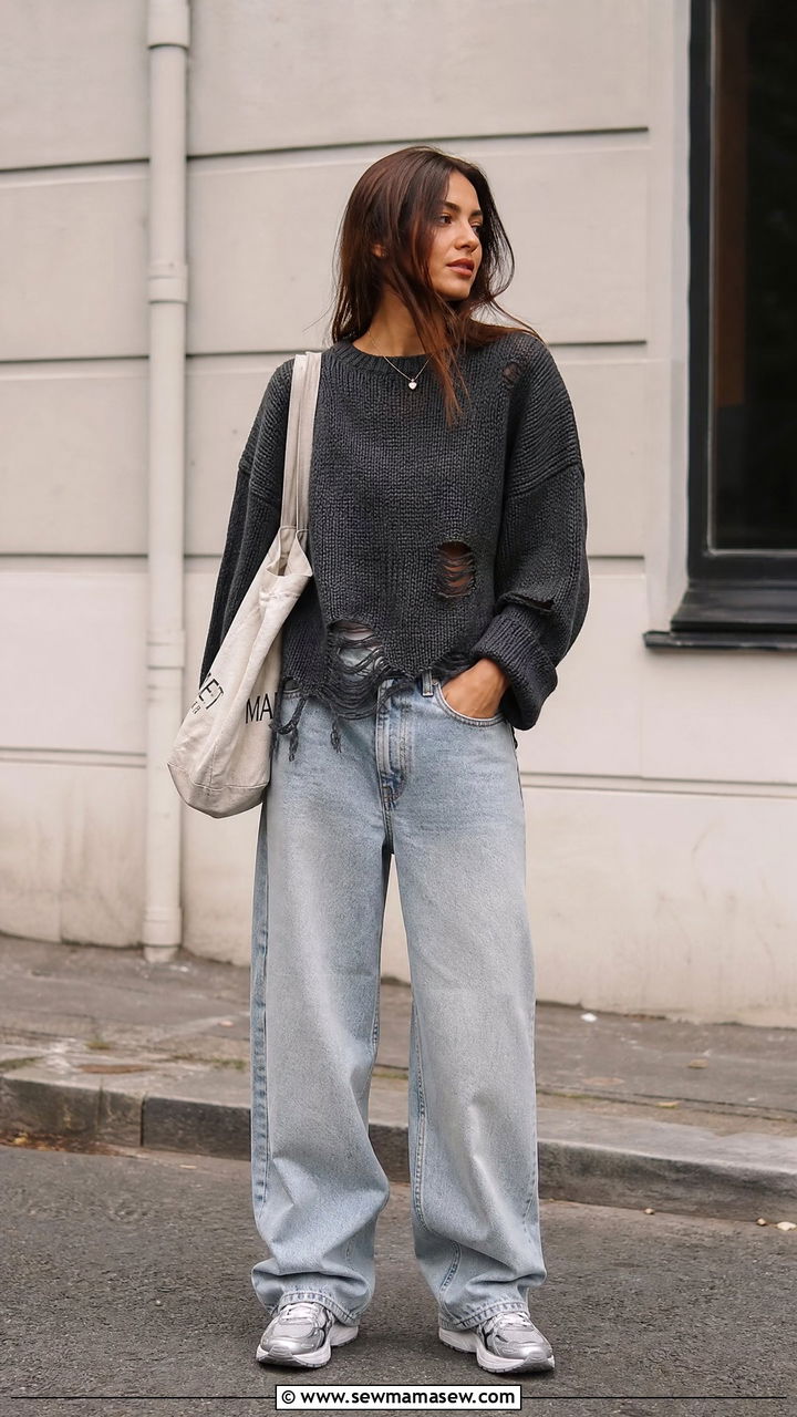 Distressed Knit and Baggy Jeans Outfit - 30 Fashion show outfit ideas