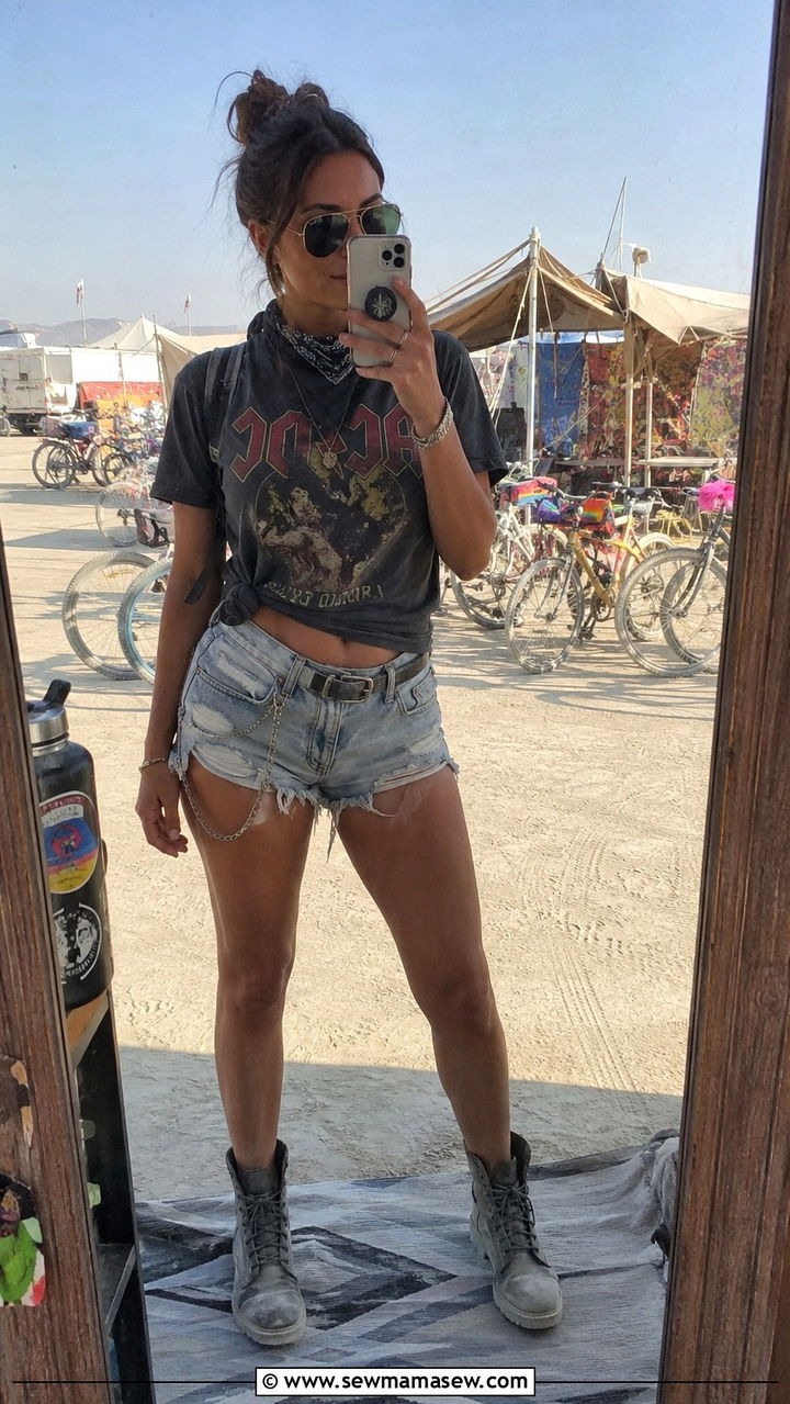 Distressed Shorts And Band Tee Burning Man Outfit - 20 Burning Man outfit ideas 2026