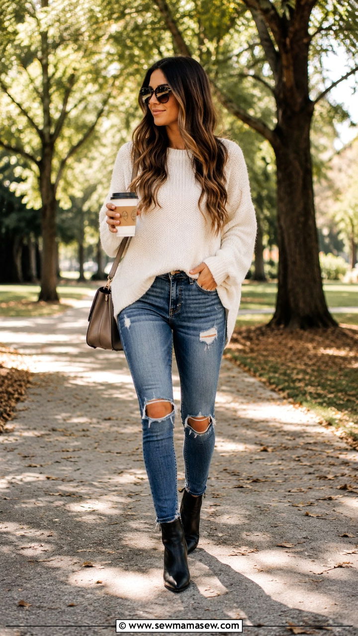 Distressed skinny jeans with heeled ankle boots - 30 Skinny jeans outfit ideas with heels