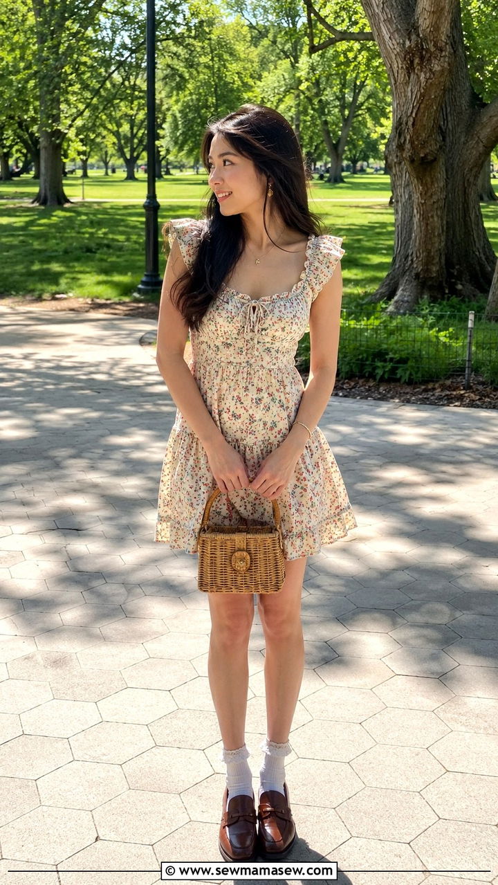 Ditsy floral mini dress with lace trim socks - 30 spring cottagecore outfit ideas