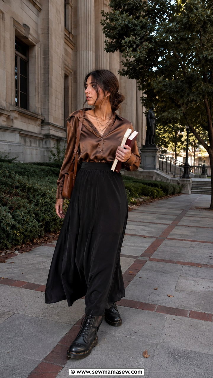 Doc Martens With Maxi Skirt And Satin Blouse - 25 Professor outfit ideas
