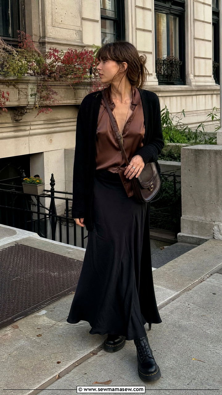 Doc Martens and Maxi Skirt with Blouse - 25 librarian core outfits aesthetic