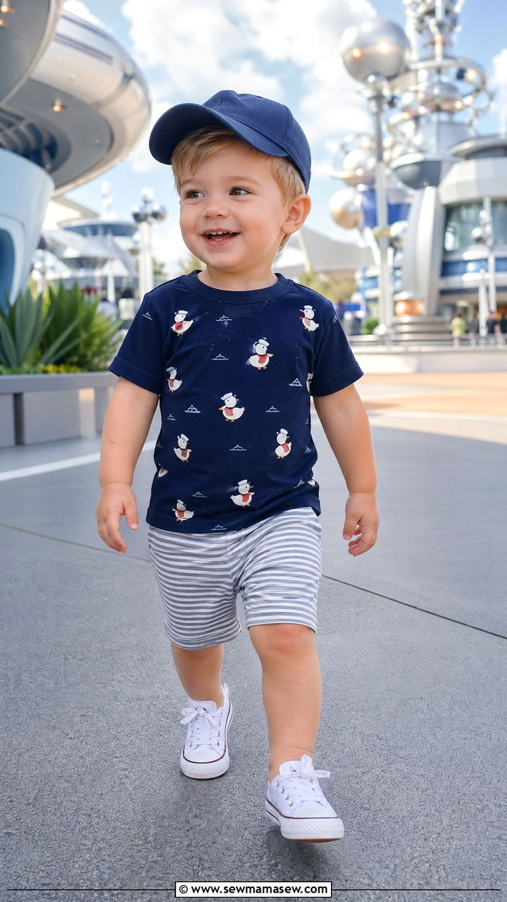 Donald Duck Nautical Tee and Striped Shorts - 35 Disney outfit ideas for toddlers