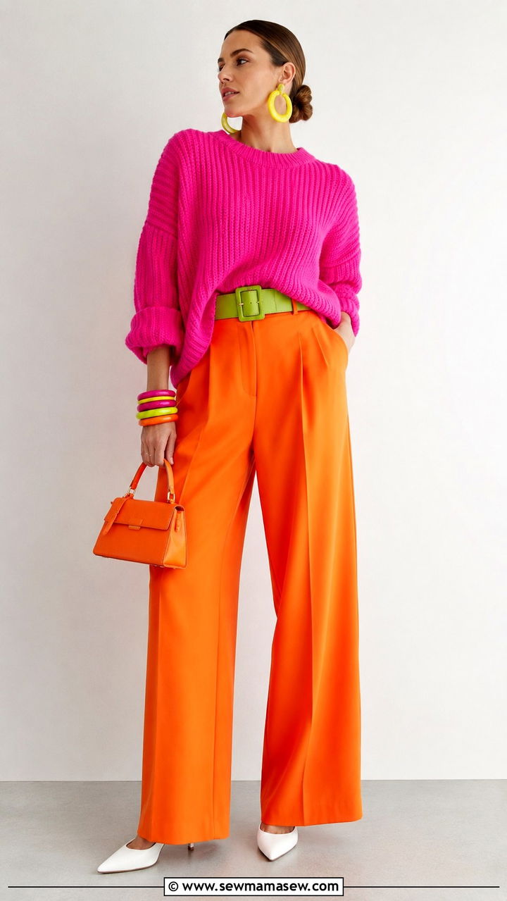 Dopamine Dressing in Fuchsia and Tangerine Outfit - 30 maximalist outfits 2026