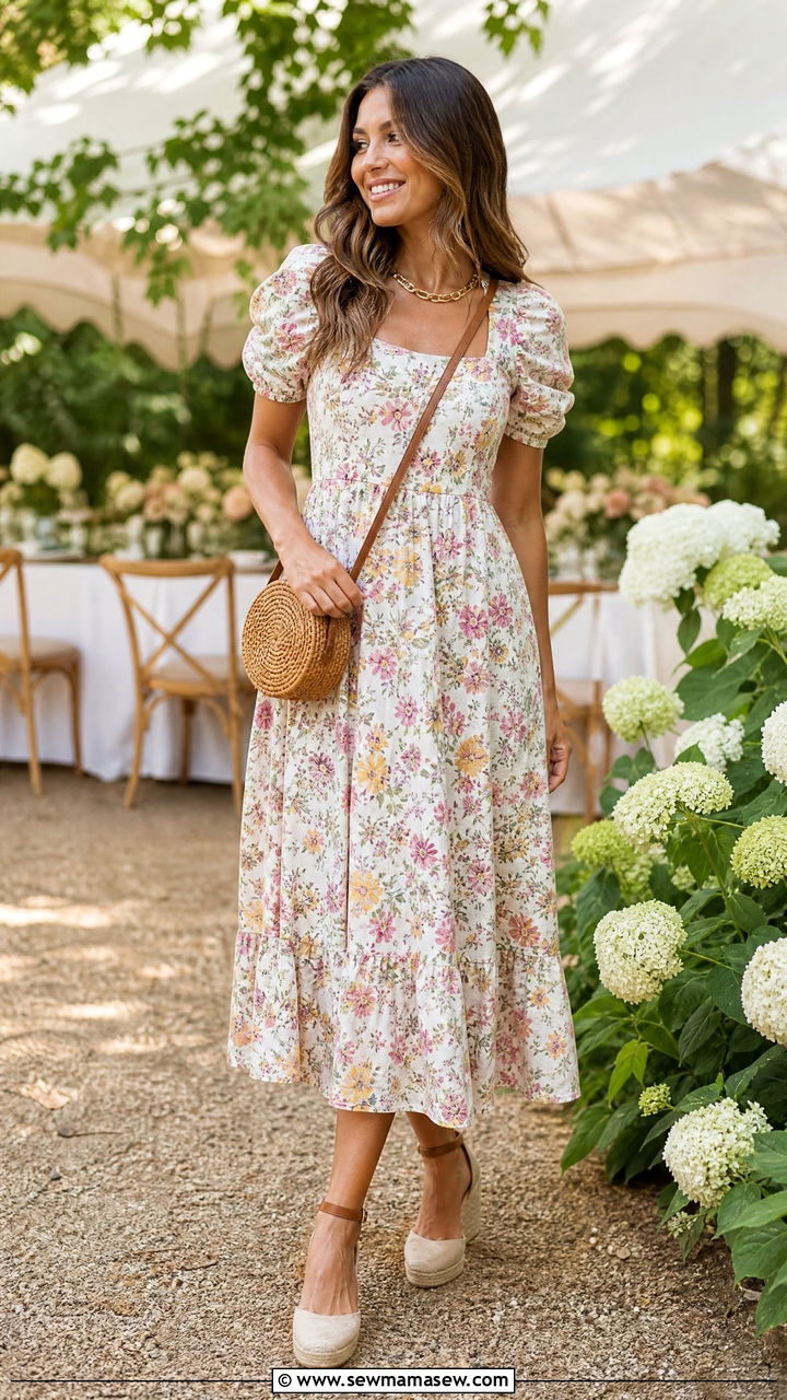 Dorotha dress with espadrilles for a garden party - 25 French girl outfit ideas with Sezane dress