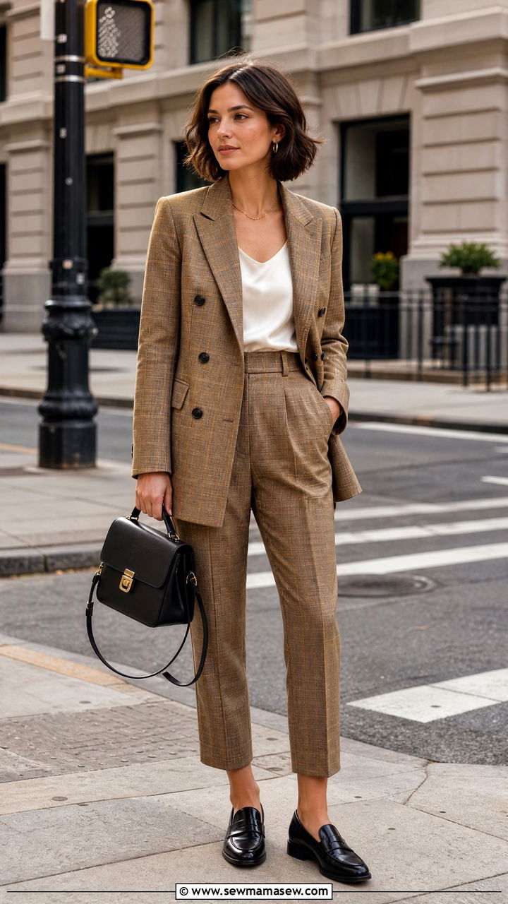 Double Breasted Blazer And Tailored Trousers Outfit For Flat Chest - 25 Outfits for flat chest