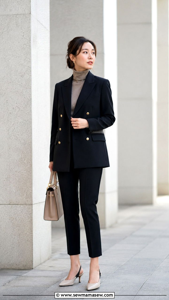 Double Breasted Blazer Coat With Ankle Pants - 30 classy outfits for petite women