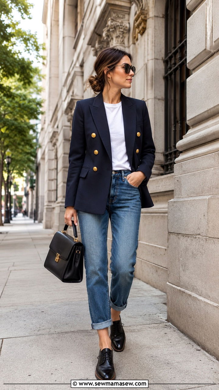 Double Breasted Blazer With Boyfriend Jeans - 25 Boyfriend jeans outfit ideas with a blazer
