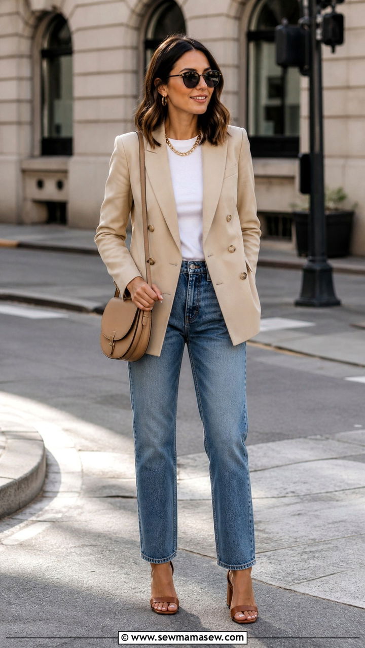 Double Breasted Blazer With Jeans Outfit - 40 blazer outfits ideas