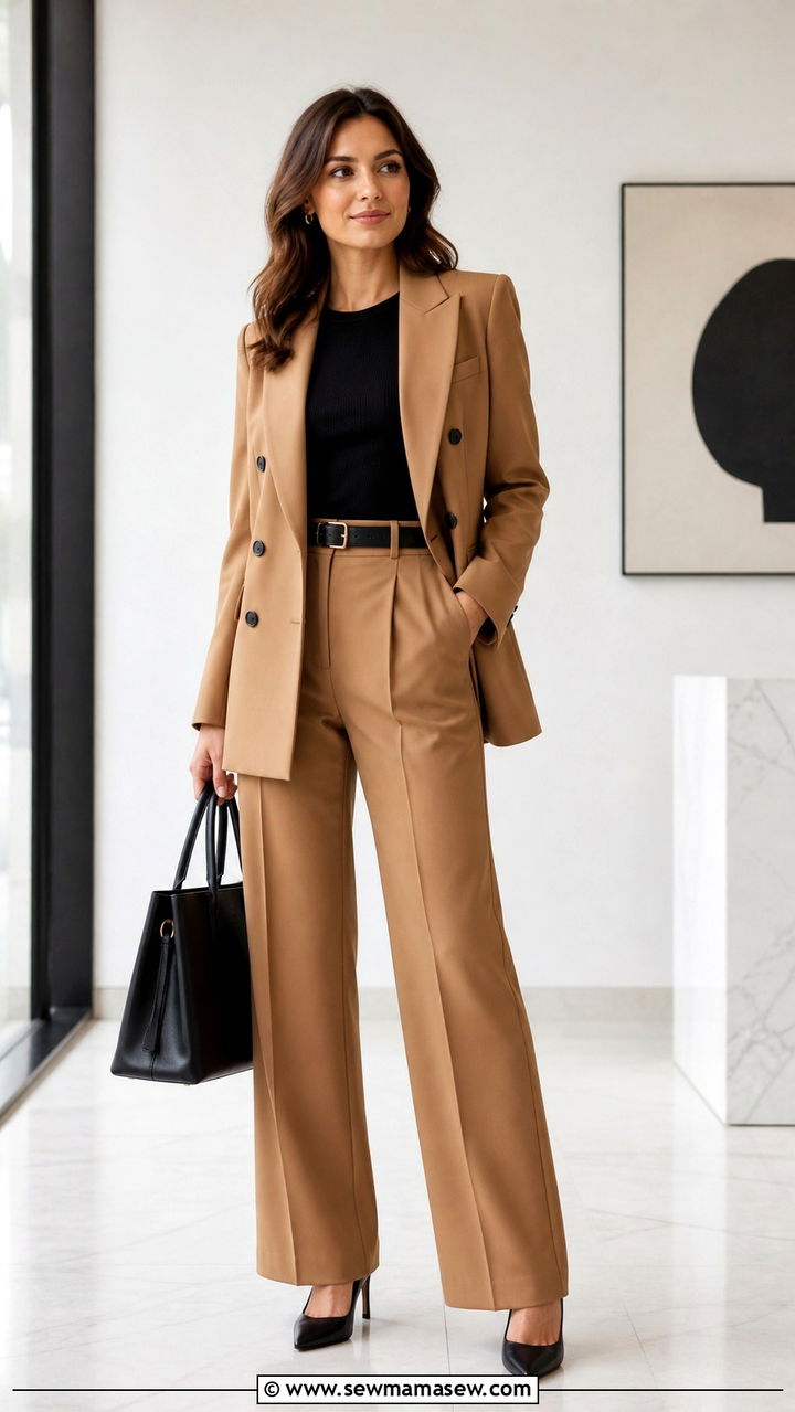 Double Breasted Blazer With Matching Trousers And Pointed Pumps - 40 blazer outfits