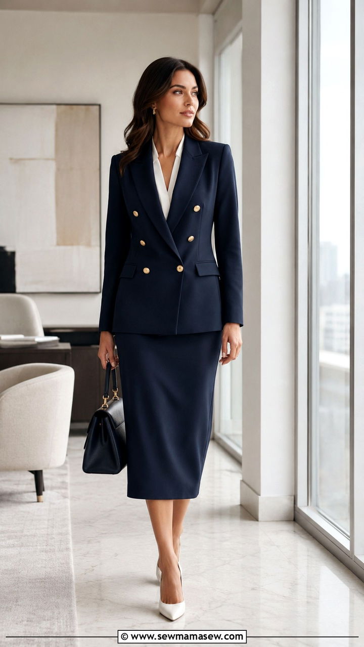 Double Breasted Blazer With Midi Skirt - 30 Office outfits with midi skirt