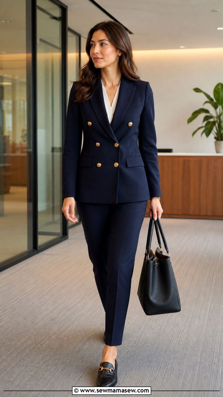 Double Breasted Blazer With Slim Trousers and Loafers - 40 First day of work outfits