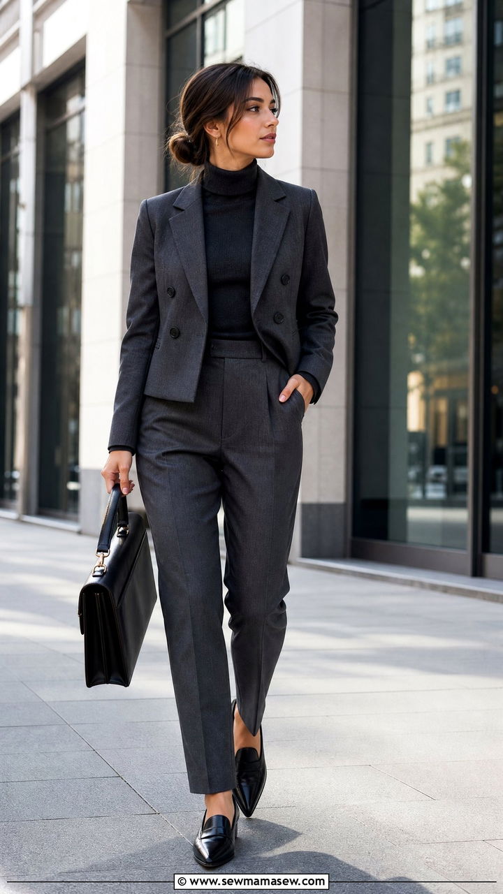 Double Breasted Blazer With Tailored Trousers - 25 Petite outfit ideas with blazer