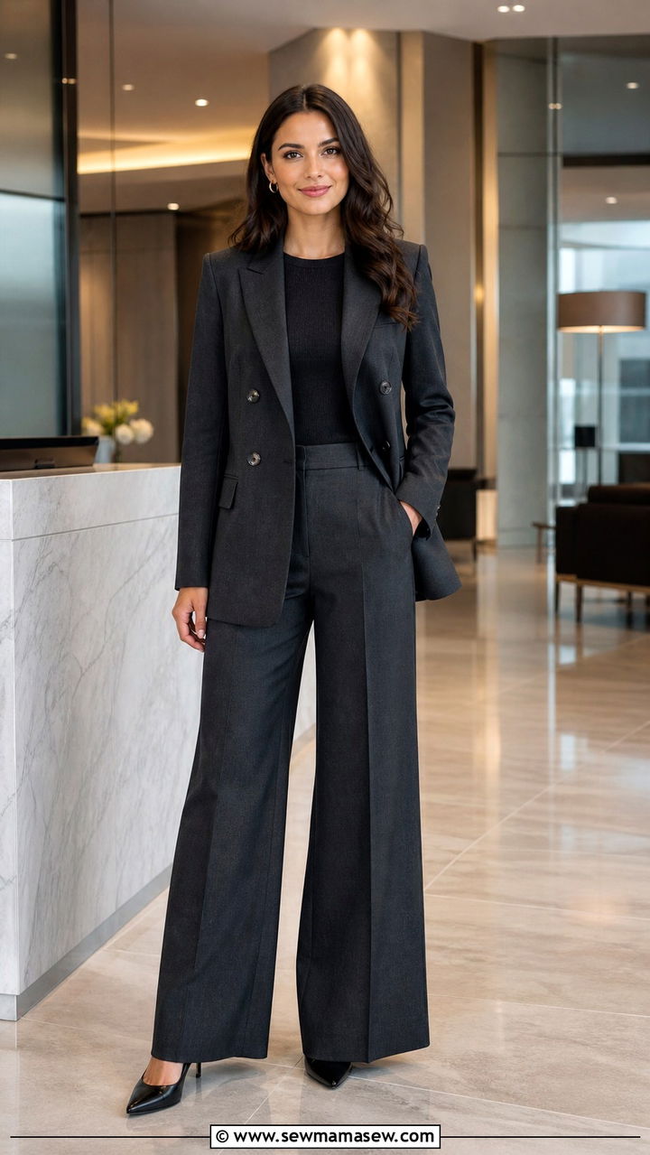 Double Breasted Blazer With Wide Leg Trousers - 40 Lawyer outfit ideas