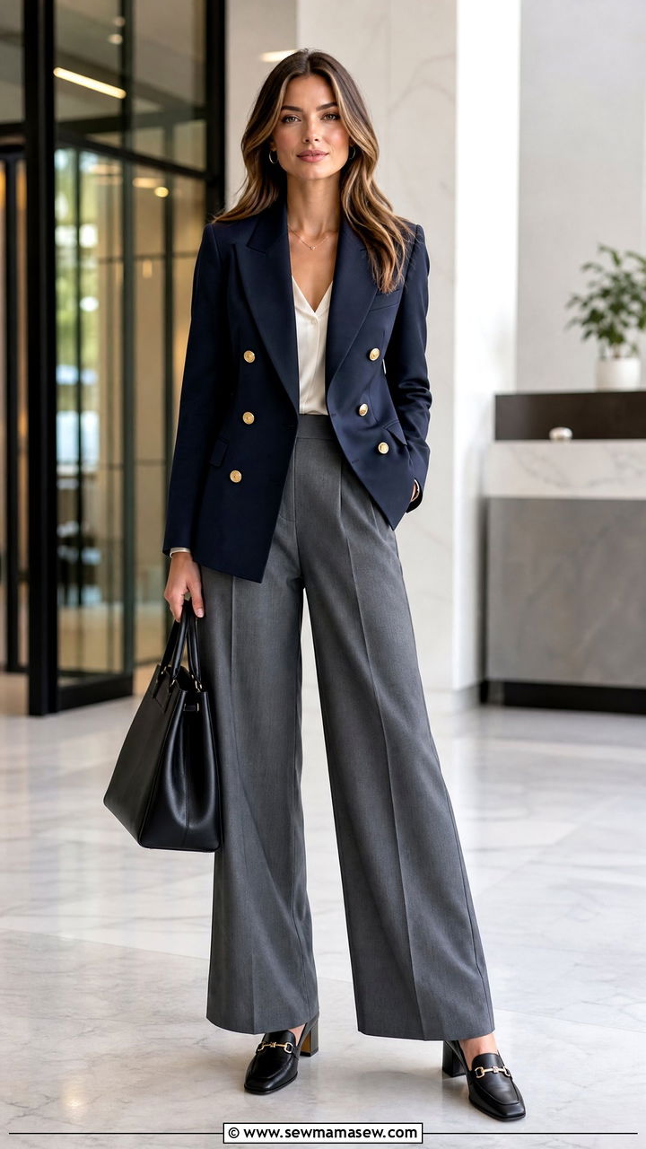 Double Breasted Blazer With Wide Leg Trousers - 25 How to style a blazer for work