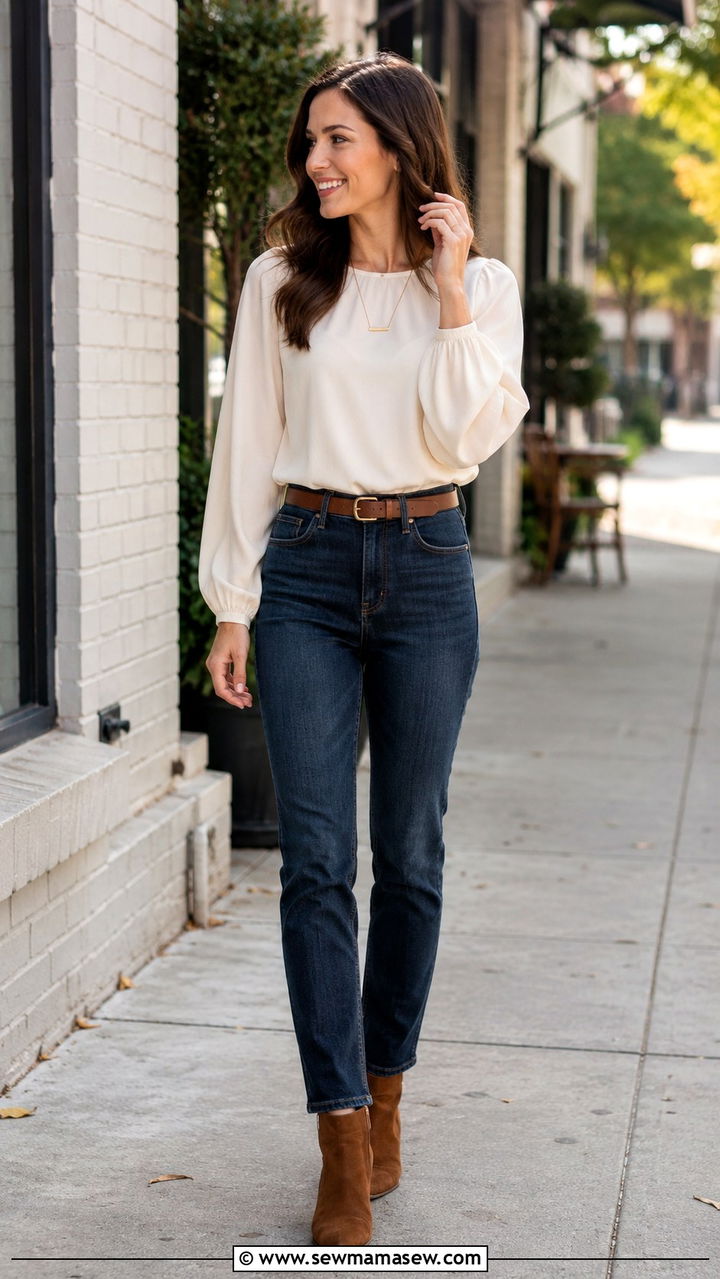 Double Breasted Blazer and Slim Leg Trousers - 25 modest classy outfits to copy