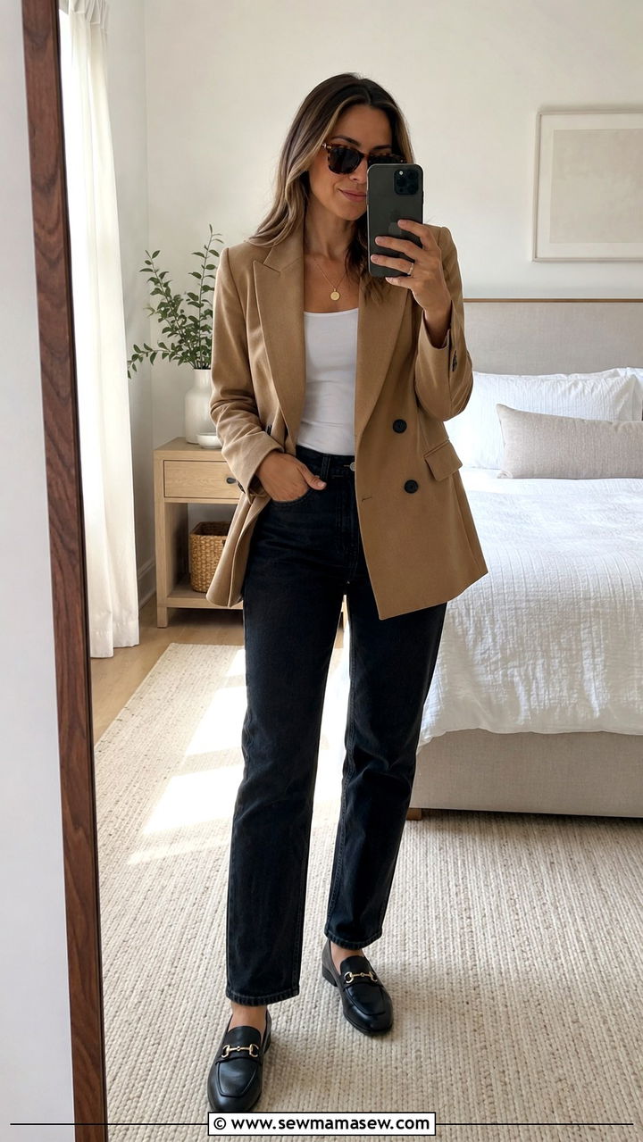 Double Breasted Blazer and Straight Jeans - 30 old money outfits to copy