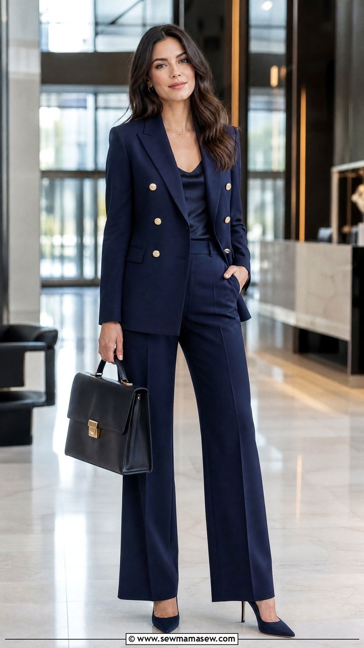 Double Breasted Blazer and Trouser Set - 35 matching set outfits ideas