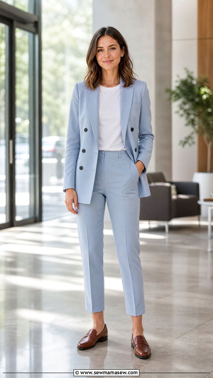 Double Breasted Blazer with Cropped Trousers and Loafers - 30 Marketing manager outfit ideas