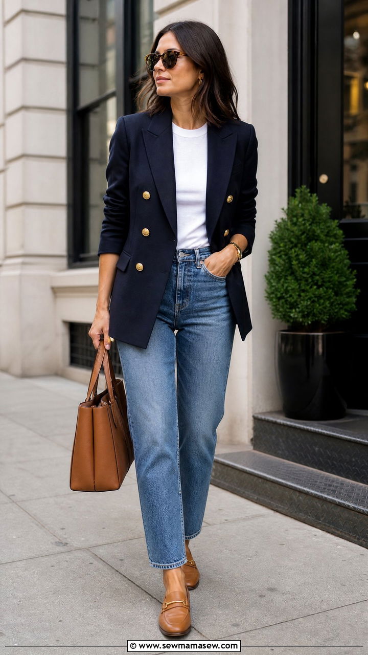 Double Breasted Blazer with Jeans Outfit - 25 Business casual outfits with blazer