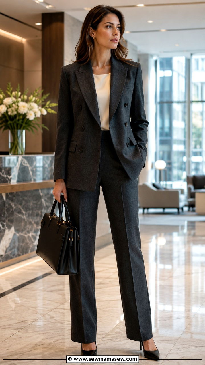 Double Breasted Blazer with Matching Trousers - 20 Quiet luxury outfit ideas Succession Shiv