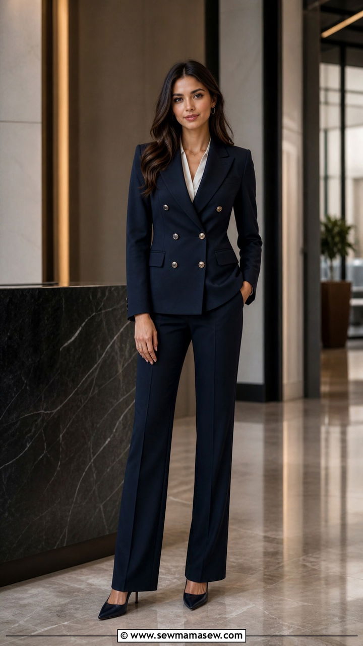 Double Breasted Blazer with Matching Trousers - 40 Job interview outfit ideas