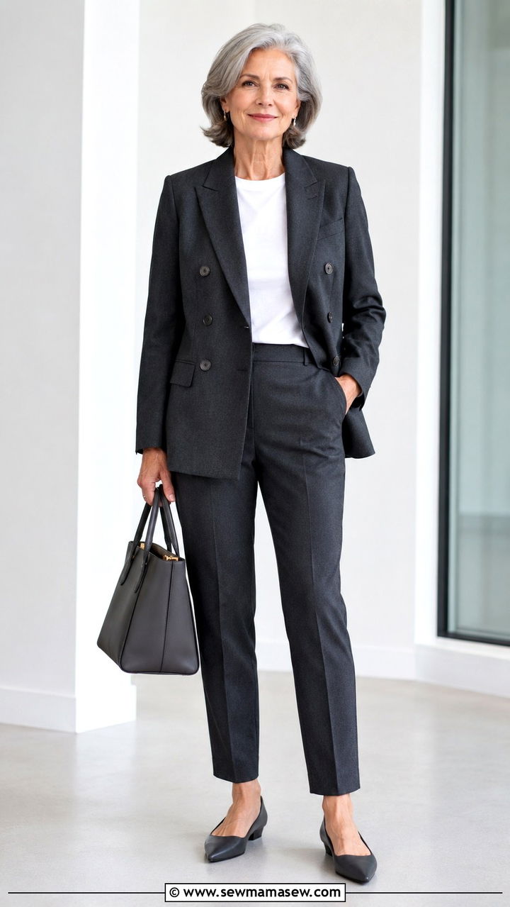 Double Breasted Blazer with Slim Ankle Pants - 20 Work outfit ideas for women over 60 2026