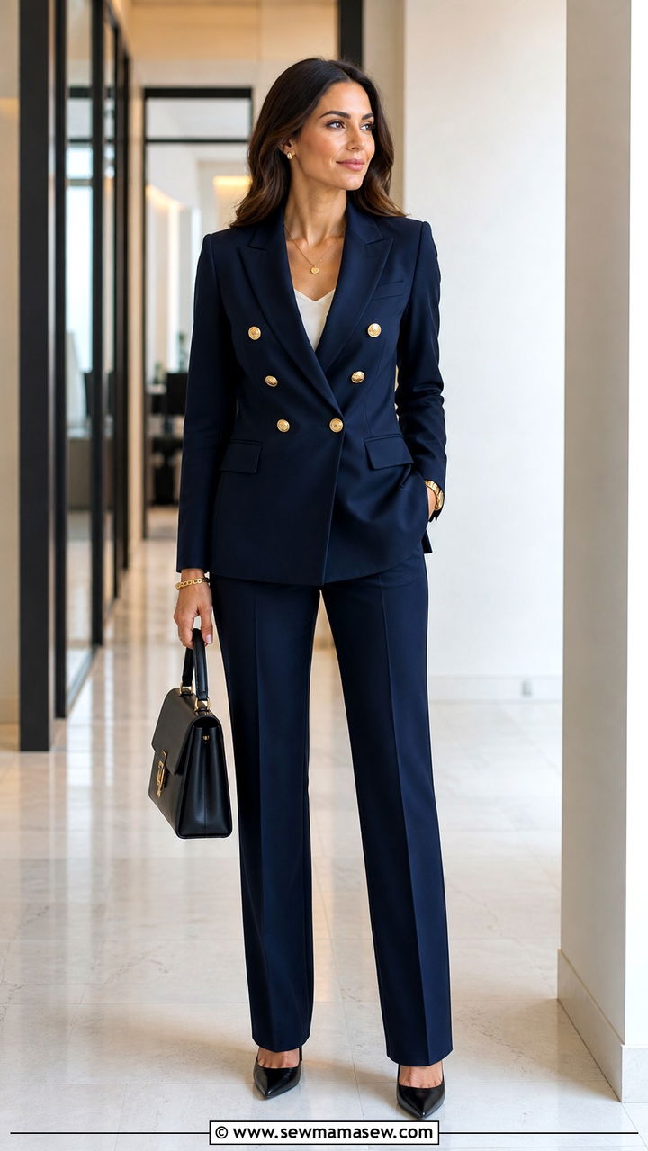 Double Breasted Blazer with Trousers Office Outfit - 40 office outfits for women