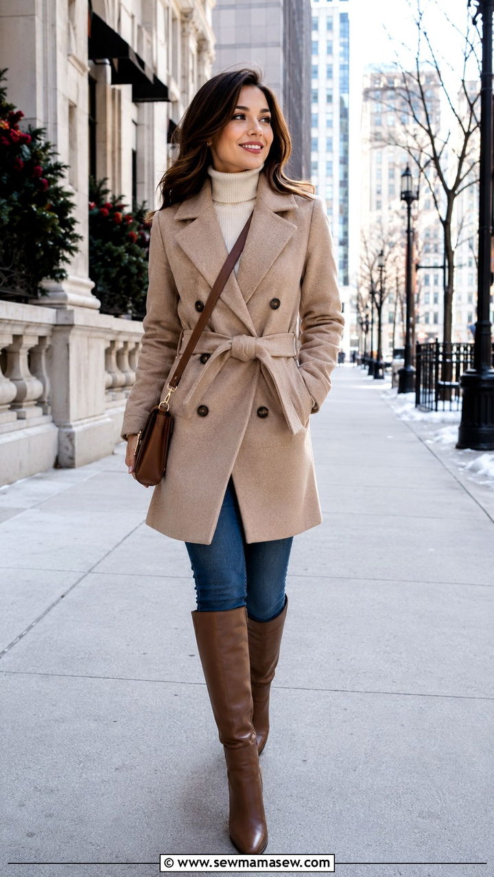 Double Breasted Coat With Skinny Jeans - 25 Petite outfit ideas with rectangle body