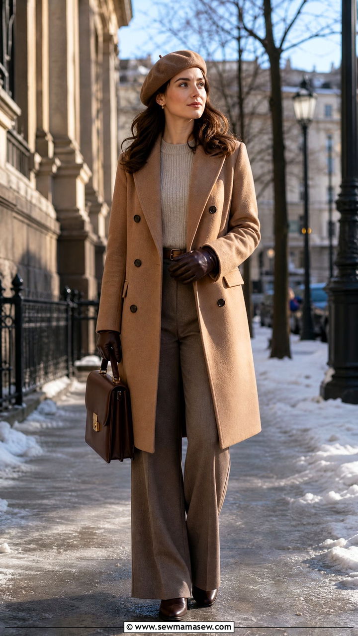 Double Breasted Coat and Beret Outfit - 25 librarian core outfits inspo