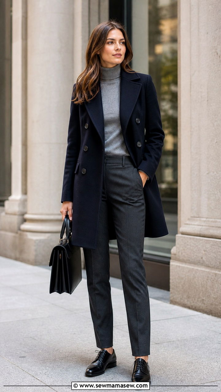 Double Breasted Coat with Tailored Trousers - 40 parisian outfits for women